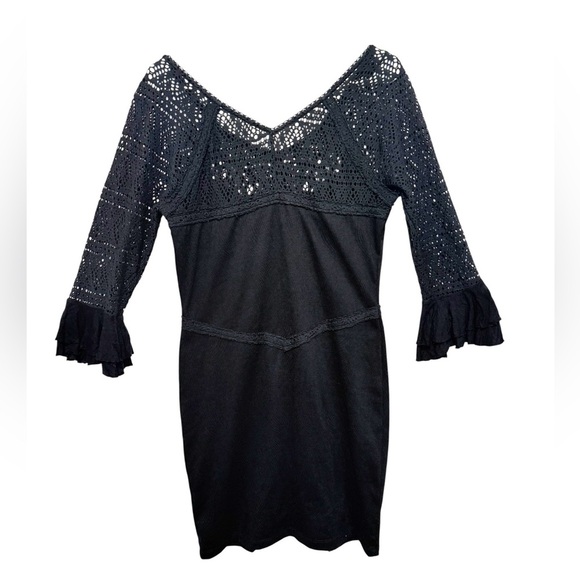 Free People City Girl Boho Dress Crochet Witchy Whimsigoth Fairy Grunge Large - Picture 3 of 8